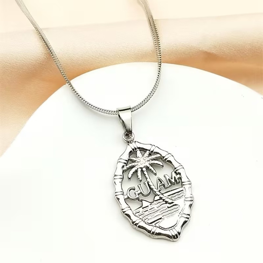 Guam Seal Silver Pendant Necklace – Stainless Steel – 19.7” Chain